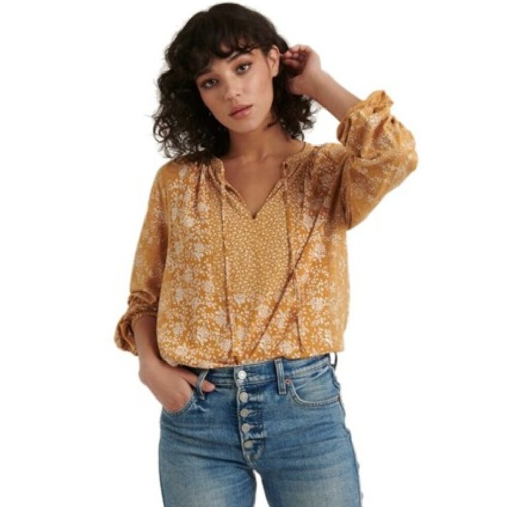 Lucky Brand Raglan Sleeve Printed Peasant Top XL